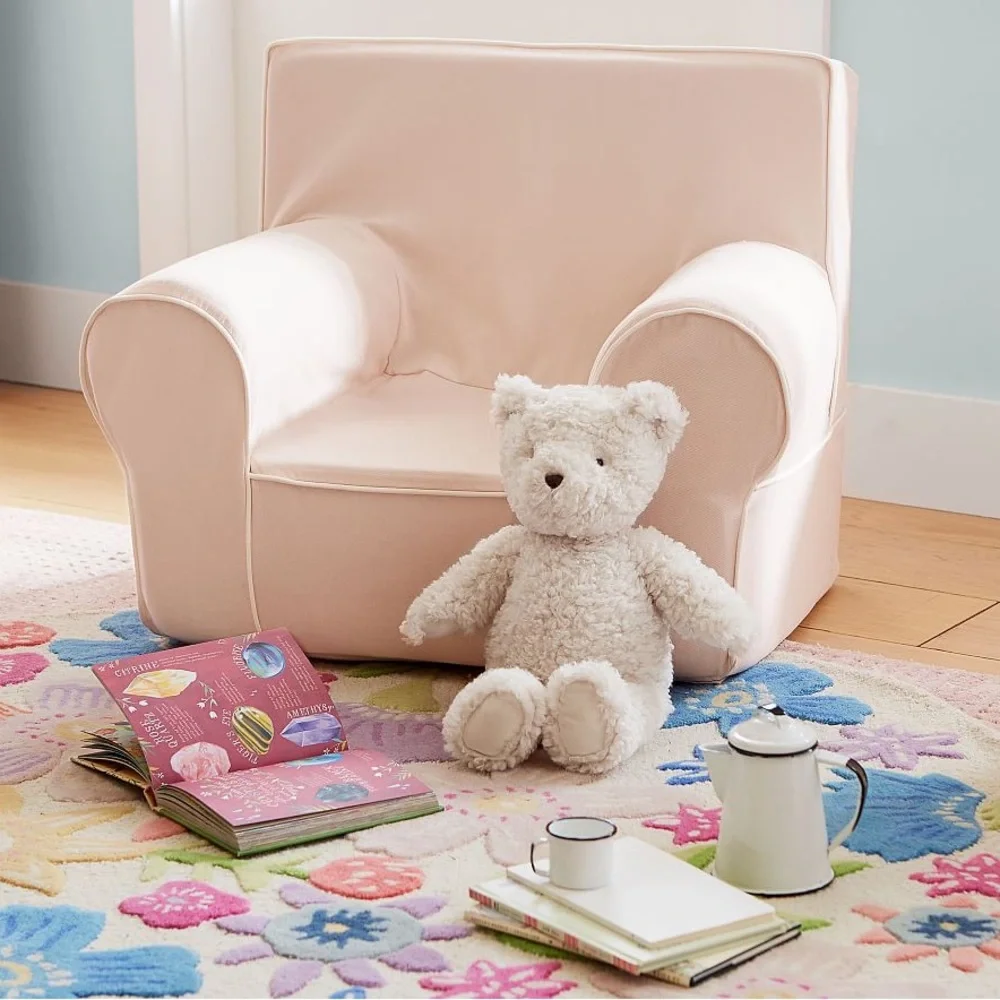 Pottery Barn Kids Anywhere Chair  Cover Blush Pink w white piping “Hailey” NEW - Picture 2 of 6